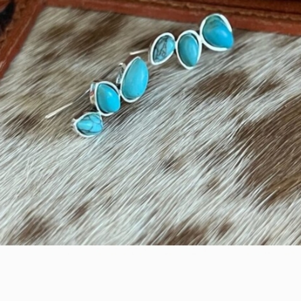 Boho Faux Turquoise Crawler Earrings. - Picture 2 of 3